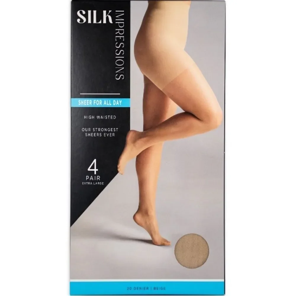 Silk Impressions Sheer to Waist Pantyhose Nylon Sock, 4-Pack Size XXXL